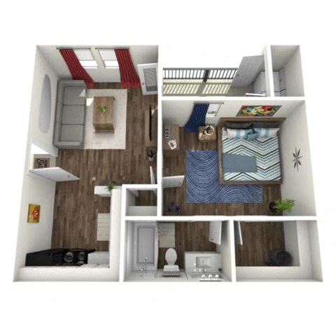 Floor plan for 1 bed, 1 bath, 503 sqft
